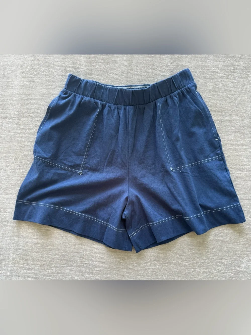 Free People Beach Navy Cotton Pull On Shorts Elastic Waist Pockets Size‎ L&S
